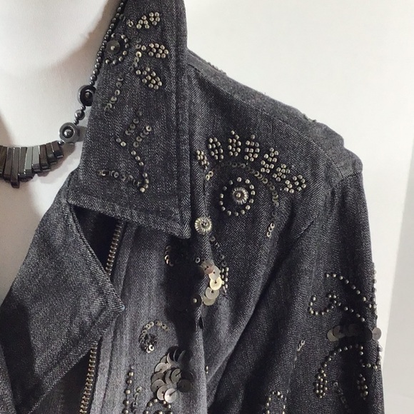 Chico’s black denim beaded moto jacket L - Picture 3 of 13